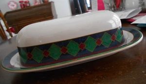 Amalfi Butter Dish (es) 1/4 lb Pfaltzgraff Stoneware 8.5" White Green Burgundy ! - Picture 1 of 12