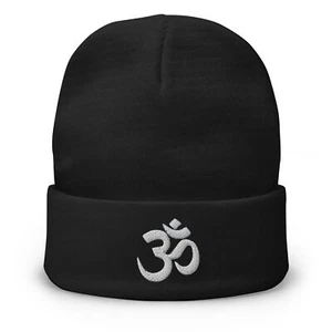 OM Sacred Spiritual Symbol Embroidered Cuff Beanie Vibration of the Universe - Picture 1 of 1