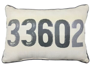 Zip Code Pillow 33602 Downtown Tampa Florida Heavy Duty Decorative Ivory/Grey  - Picture 1 of 7