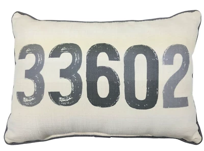 Zip Code Pillow 33602 Downtown Tampa Florida Heavy Duty Decorative Ivory/Grey  - Image 1 of 4
