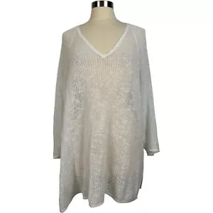 Maglione bianco EILEEN FISHER donna taglia XL scollo V cotone biologico lino tessuto aperto - Foto 1 di 18
