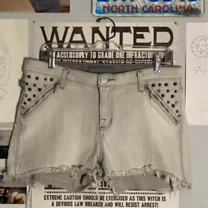 Rock & Republic Studded Denim Shorts with Frayed Hem - Womens Size 12 - Grey - Picture 1 of 5
