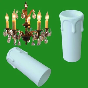 12x White Drip Candle Sleeve Wax Effect Chandelier Light Bulb Cover 55mm x 27mm - Picture 1 of 3