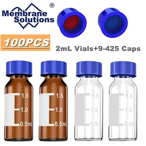 100 PIEZAS viales de muestreador automático transparente/ámbar de 2 ml tapas de tornillo septa de PTFE pre-ranura/sin ranura - Imagen 1 de 32