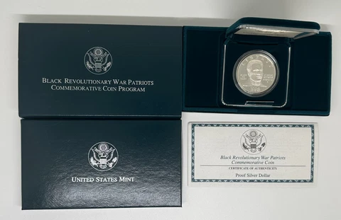 1998 Black Revolutionary War Patriots Proof Silver Dollar w/Box & COA Cover