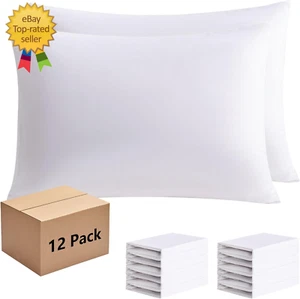 White Pillowcases Standard 12 Pack, 20X26 Pillow Cases with Envelope Closure, So - Picture 1 of 12