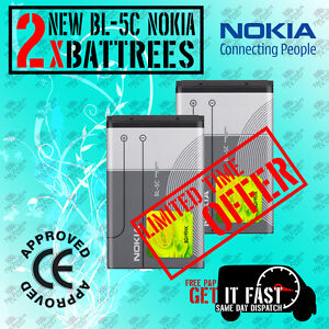 2X GENUINE BL-5C BL5C BATTERY FOR NOKIA 1100 1600 2300 6230 6630 6680 3100 6230