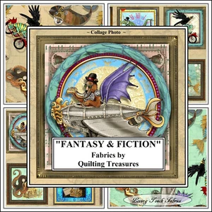 QUILTING TREASURES "FANTASY & FICTION" STEAMPUNK ANIMALS MACHINES FABRICS - Picture 1 of 9