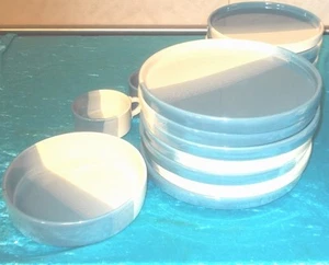 Vintage Italian Dinner Wear Set Sea Blue 7 Ecru Stripes Pottery Ceramic 00121010 - Picture 1 of 7