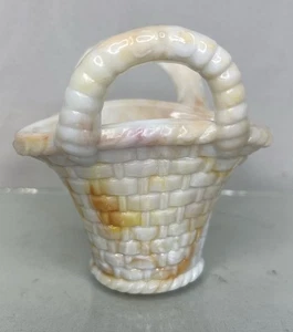 Vintage AKRO AGATE 328 Orange Swirl Milk Slag Glass Woven Basket 1940s 3-7/8" - Picture 1 of 11