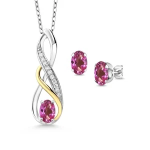 1.57 Ct Pink Mystic Topaz E-F Lab Grown Diamond 925 Silver and 10K Yellow Gold - Picture 1 of 3