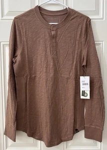 NWT Threads 4 Thought Men’s S Long Sleeve Henley Brown 100% Organic Cotton - Picture 1 of 7