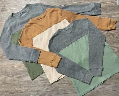 Cat & Jack Boys Set of 3 Color Block Crewneck Thermal Layering Tops XS (4/5) - Image 1 of 3