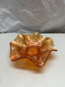 Vintage Fenton Carnival Glas Schale Weinrebenblatt Muster Ringelblume geriffelt - Bild 1 von 9