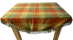70’s ovale Tischdecke kariert bunt mit Fransen Vintage Picknicktisch 55,5x 56,5" - Bild 1 von 10