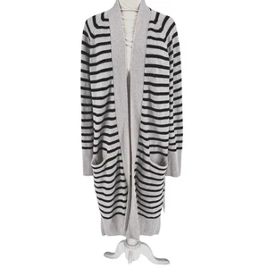 Autumn Cashmere Cardigan Striped Sweater Size Large Black Tan Duster - Picture 1 of 6