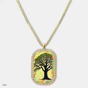 Gorgeous Tree Of Life Pendant Necklace Chain Printed Dog Tag Chain Gift Design C - Picture 1 of 4