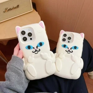 Case For iPhone 16 15 Plus 14 13 Pro Max Cartoon Funny White Cat Cartoon Cover - Picture 1 of 10