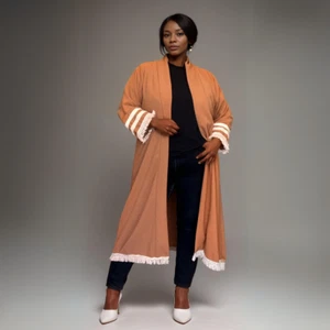 ROCKTHOSECURVES WOMENS LONG DUSTER JACKET WITH TASSEL EDGING - Picture 1 of 15
