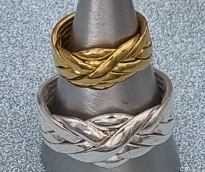 Anillo rompecabezas de plata de ley 925 maciza de 6 anillos individuales también chapado en oro - Imagen 1 de 9