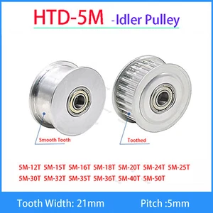 HTD-5M Timing Belt Idler Bearing Pulley Tensioner Toothless & Toothed Width 21mm - Picture 1 of 31