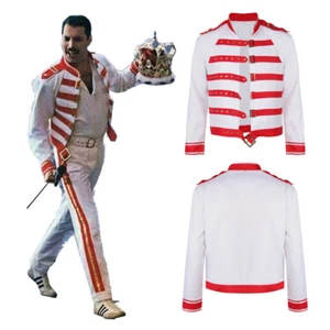 Queen Lead Vocals Freddie Mercury Cosplay Giacca a Righe Cappotto Natale - Foto 1 di 12