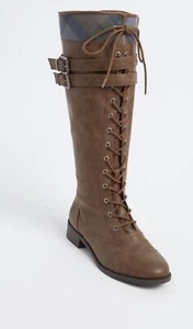 Bota con cordones Torrid Outlander logotipo de cardo a cuadros hasta la rodilla talla 7 (WW) NUEVA EN CAJA - Imagen 1 de 3