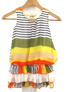 Girls Orange Puffball Chiffon Frilly Hemline Brooch Striped Dress Size 6 Years - Picture 1 of 6