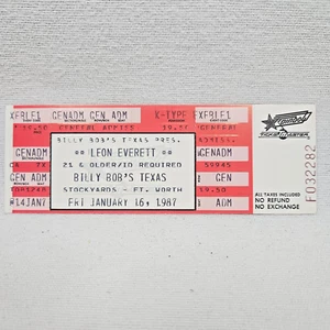 Leon Everett Jan 16, 1987 Ticket Billy Bob's Texas - Fort Worth Stockyards - Picture 1 of 3