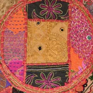 Round Throw Pillow Cover Footstool Floor Patchwork Embroidered Decor Cushion - Picture 1 of 3