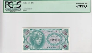 Series 641 10 Cents Military Payment Certificate 5c PCGS CU67 PPQ MPC J08102050J - Picture 1 of 2