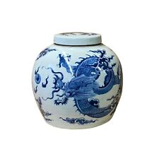 Chinese Blue & White Dragon Graphic Porcelain Ginger Jar ws1238