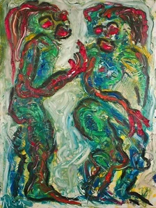 Oil painting "Paris and Helena" signed unique by Prof. em. Andreas Loeschner - Picture 1 of 2