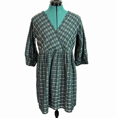 Madewell NWT Marianna Raglan Puff-Sleeve Forest Green Plaid Mini Dress Small - Image 1 of 4
