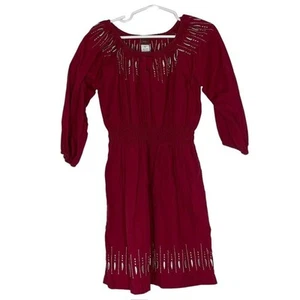 Tea Collecion Burgundy Silver Embroidered Long Sleeve Dress Size 5 Girls - Picture 1 of 7