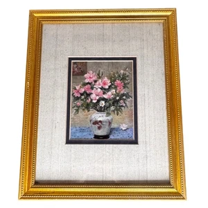 VTG DYF Floral Still Life Gold Framed Art Reproduction Pink Flowers Wall Decor - Picture 1 of 9