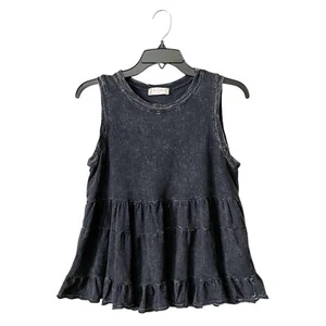 Altar'd State Tanktop Damen Gr. XS schwarz Baumwolle Schößchen ausgestellt Stufen Rüschen - Bild 1 von 6