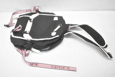 Sport Flip Over Latch Backpack White/Black Padded Book Bag Zippered Storage - Image 1 of 4