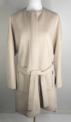 Saba Blush Beige Wool Blend Coat Size 12 Belted Pockets Zip Front Cosy Jacket - image 1 of 4