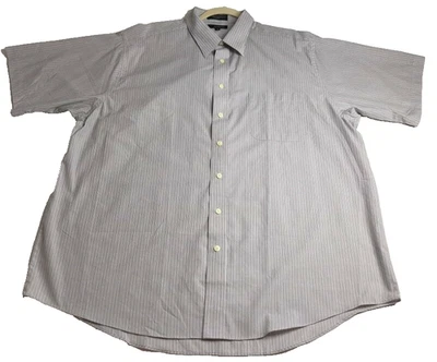 Cambridge Classics Button Up Shirt Men's 18 2XL Gray White Striped Short Sleeves - Image 1 of 4