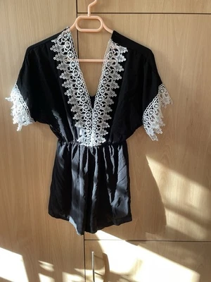 👠 Damen Kurzarm Overall Jumpsuit Sommer Einteiler Schwarz Gr.S - Bild 1 von 4