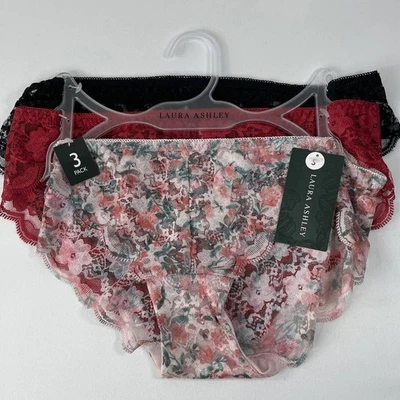 Laura Ashley 3 pack Lace Briefs Panties Underwear NEW Small Pinks Floral Red - Image 1 of 4