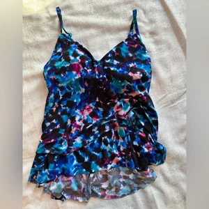 Magicsuit Blue and Black Ruffled Tankini top Sz 8 - Picture 1 of 4