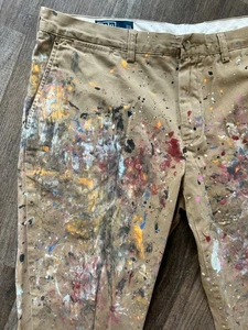 Polo Ralph Lauren tan Preston paint splatter artist preppy khaki pants 38 27 - Picture 1 of 7