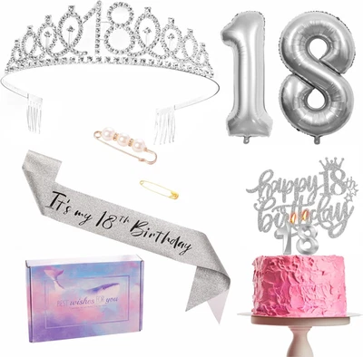 Silver 18Th Birthday Decorations - Girl'S 18Th Birthday Sash & Tiara Set, Party  - Image 1 of 4