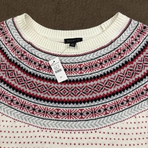 NWT TALBOTS Red White Fair Isle Wool Blend Knit Nordic Sweater Medium - Picture 1 of 5