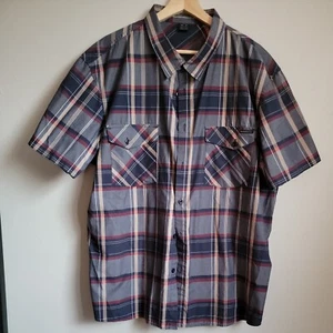 Oakley Mens Size 2XL Blue/Gray/Red Plaid Full Button Up Short Sleeve Shirt - Picture 1 of 9
