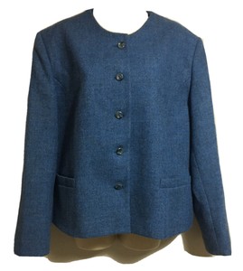MOMENTS British Vtg 90s Women UK 18 Tailored Crop Blazer Jacket Blue Tweed Wool