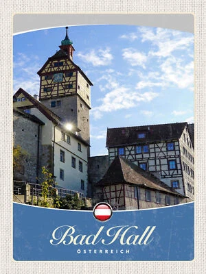 Holzschild 30x40 Bad Hall Gebäude Mittelalter Wand Deko Cafe Sammler Geschenk - Bild 1 von 4