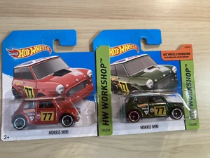 Hot wheels Morris Mini Cooper x 2 rare new on cards from 2014 - removable bodies - Picture 1 of 16